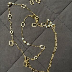 Coach Gold-Tone Pearl Station & Square Link Necklace and earrings